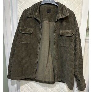 Vintage Piping Hot Y2k 90s Corduroy Jacket Mens Green Shacket Zip Utility XL